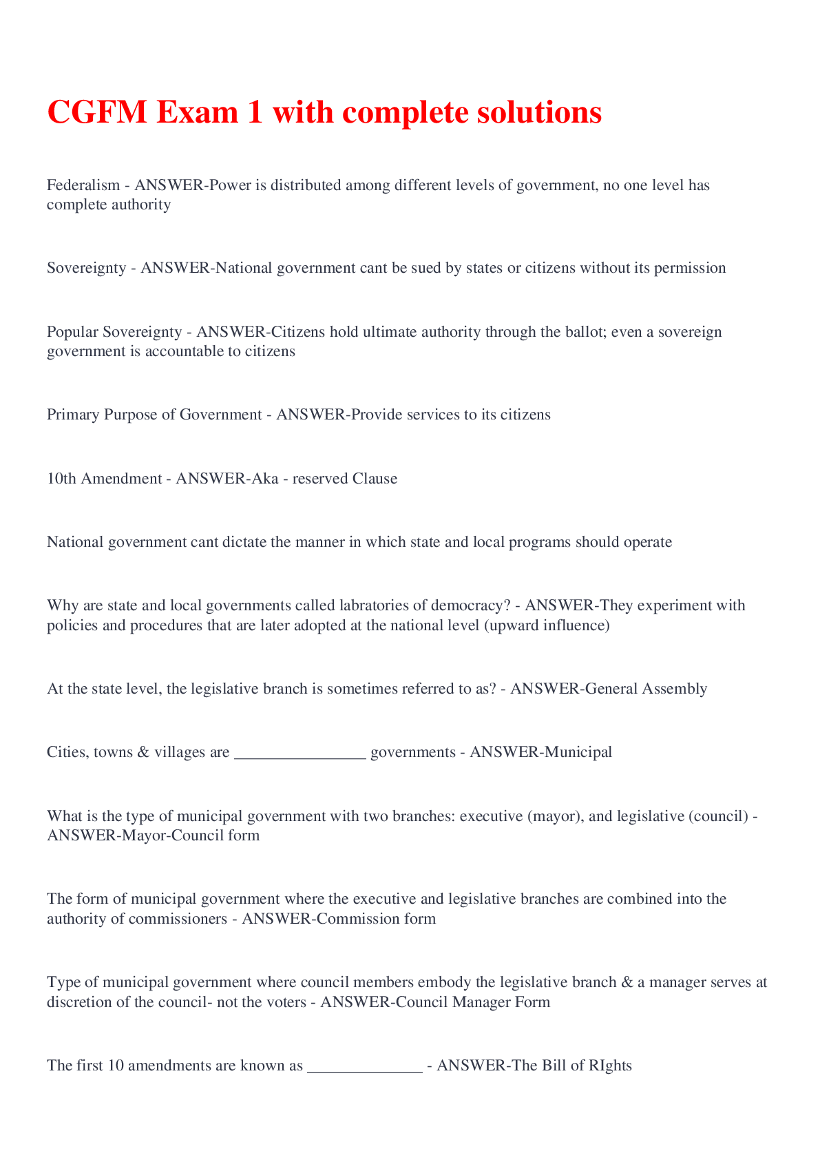 Preview image for CGFM Exam 1 with complete solutions